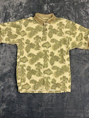 Kahala Hawaiian Islands Mens Leaf Print Polo Shirt 100% Cotton Size